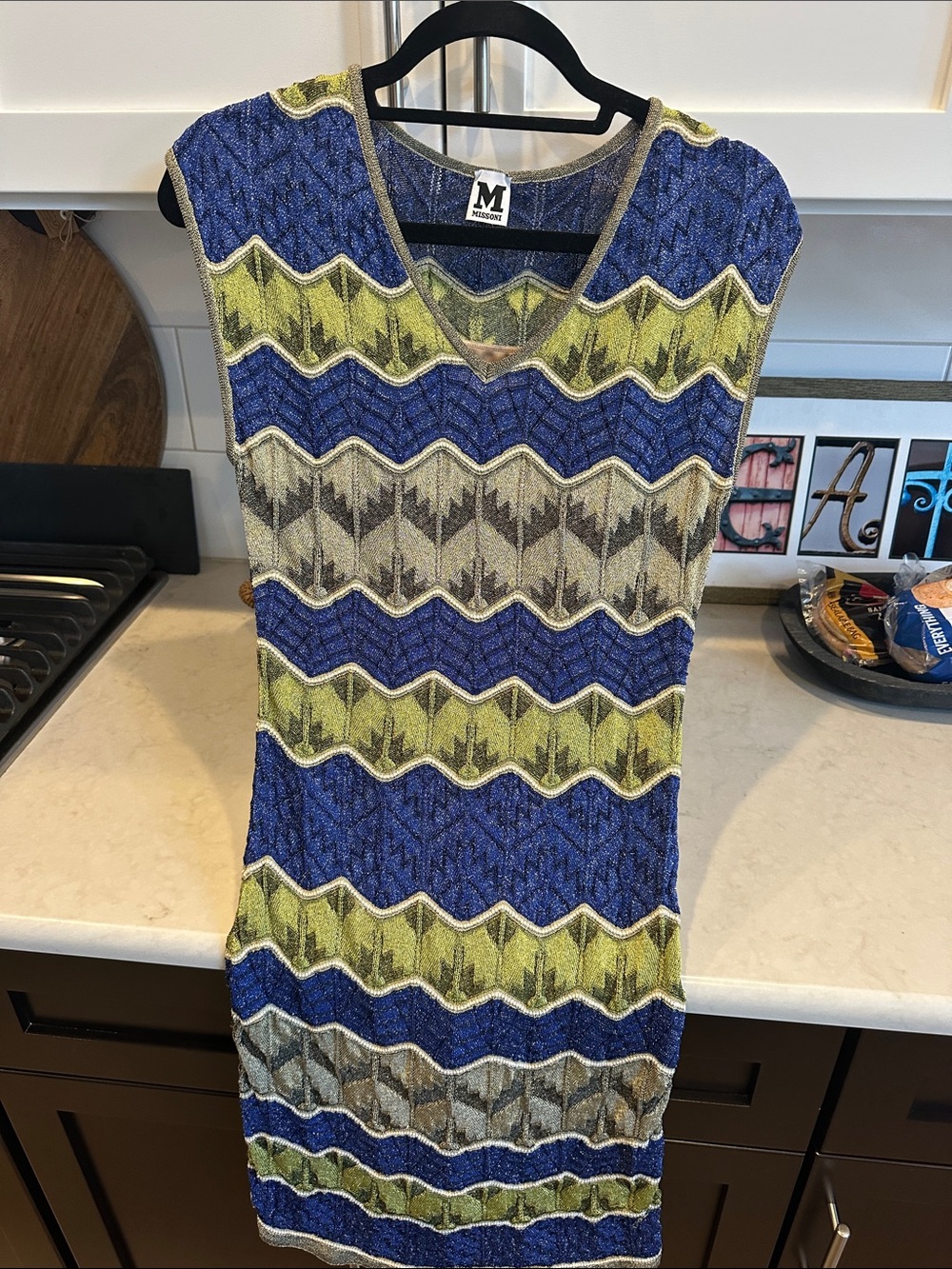 Missoni Blue, Green and Cream Zigzag Knit dress